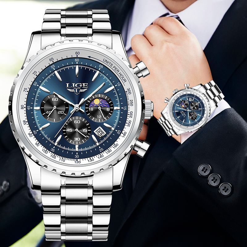 Luxury Watch Investment - LIGE-Montre à quartz en acier inoxydable