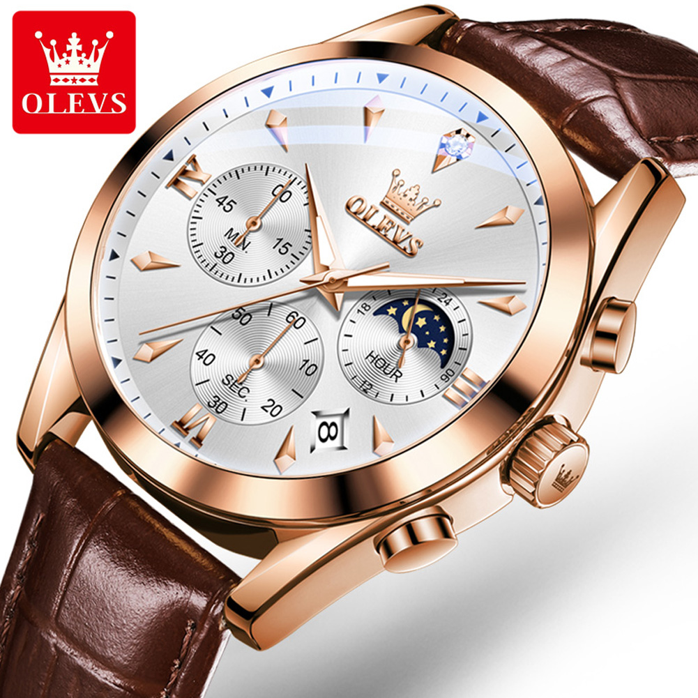 Luxury Watch Investment - OLEVS-Montre à Quartz en Cuir pour